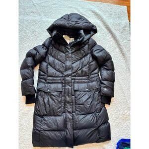 SOIA & KYO‎ Breanna SP Womens Long Down Puffer Coat Black Hooded Size Large